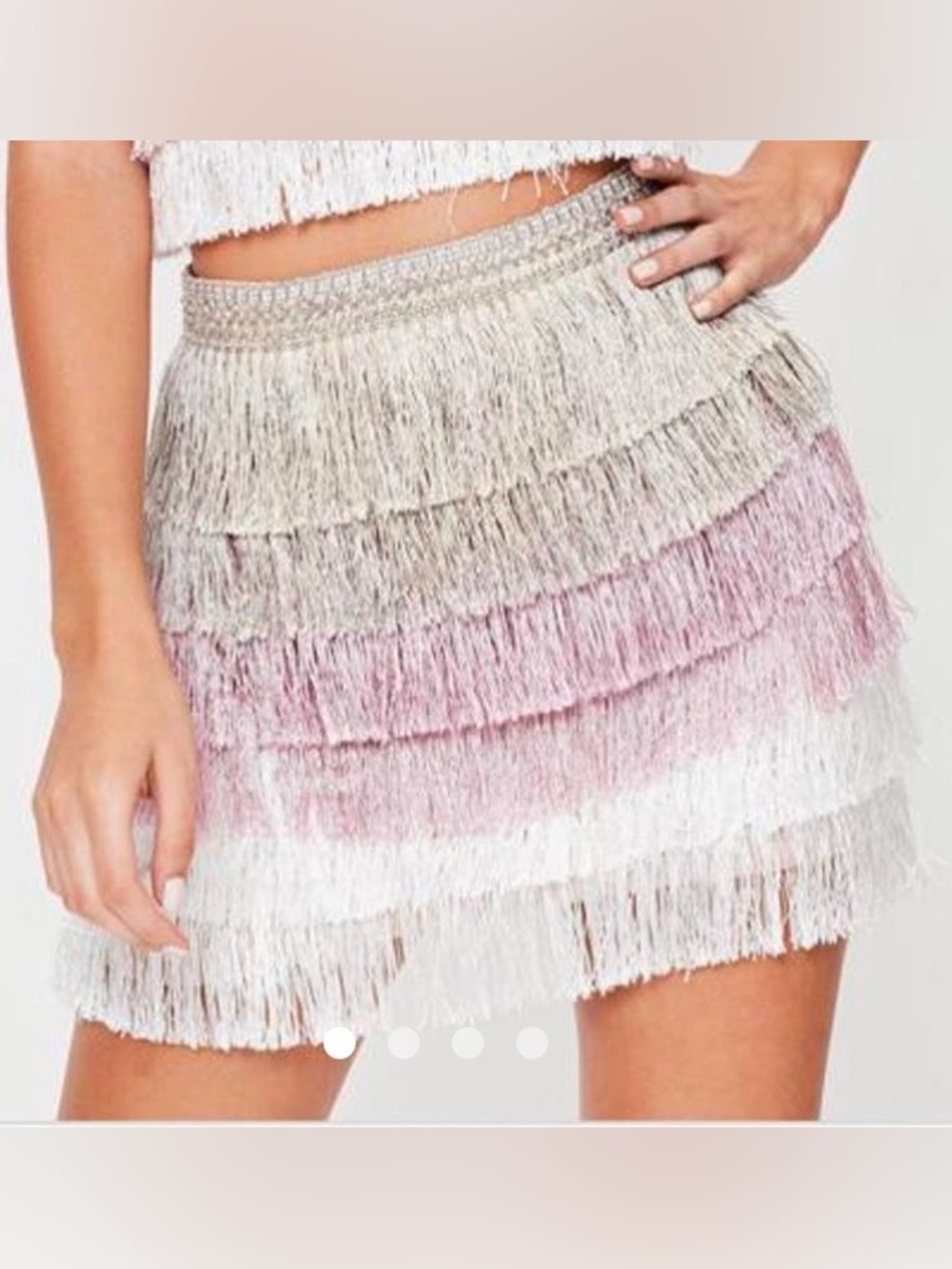 Missguided Ombre Fringe Tiered Mini Skirt - Pink, White, Cream 6